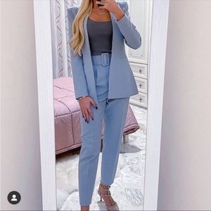 Zara set blazer and high waisted belted pants